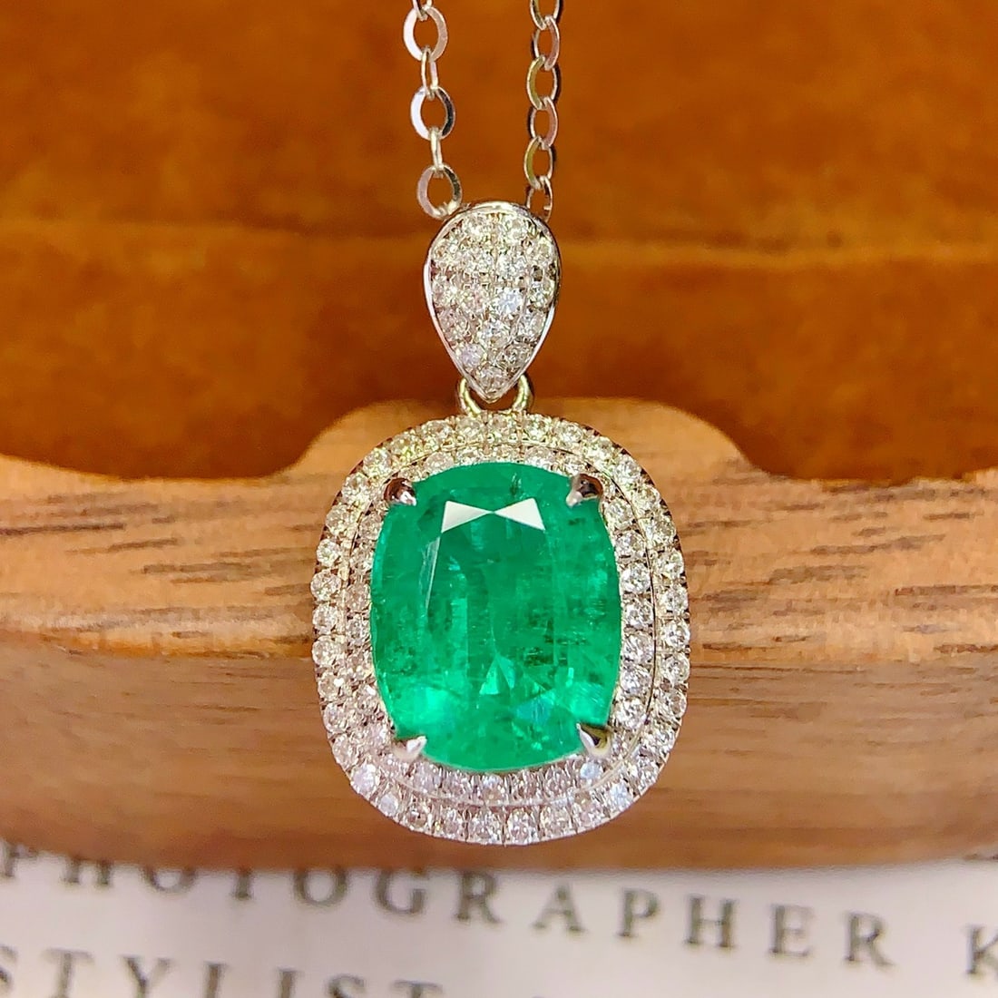 14k Gold 1.95 Ct Natural Emerald & Diamond Pendant( Without Chain ) - 4