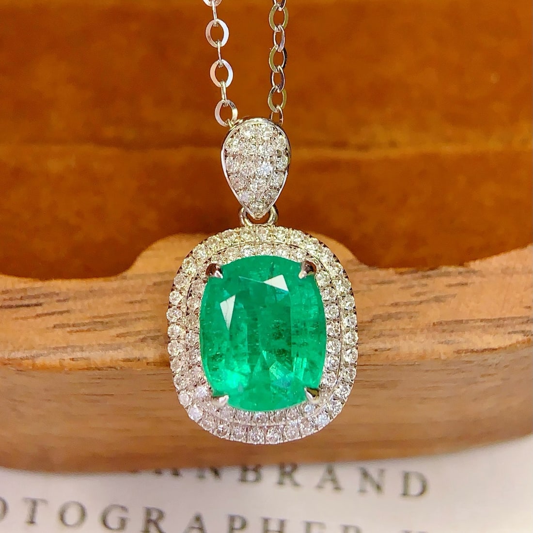 14k Gold 1.95 Ct Natural Emerald & Diamond Pendant( Without Chain ) - 5