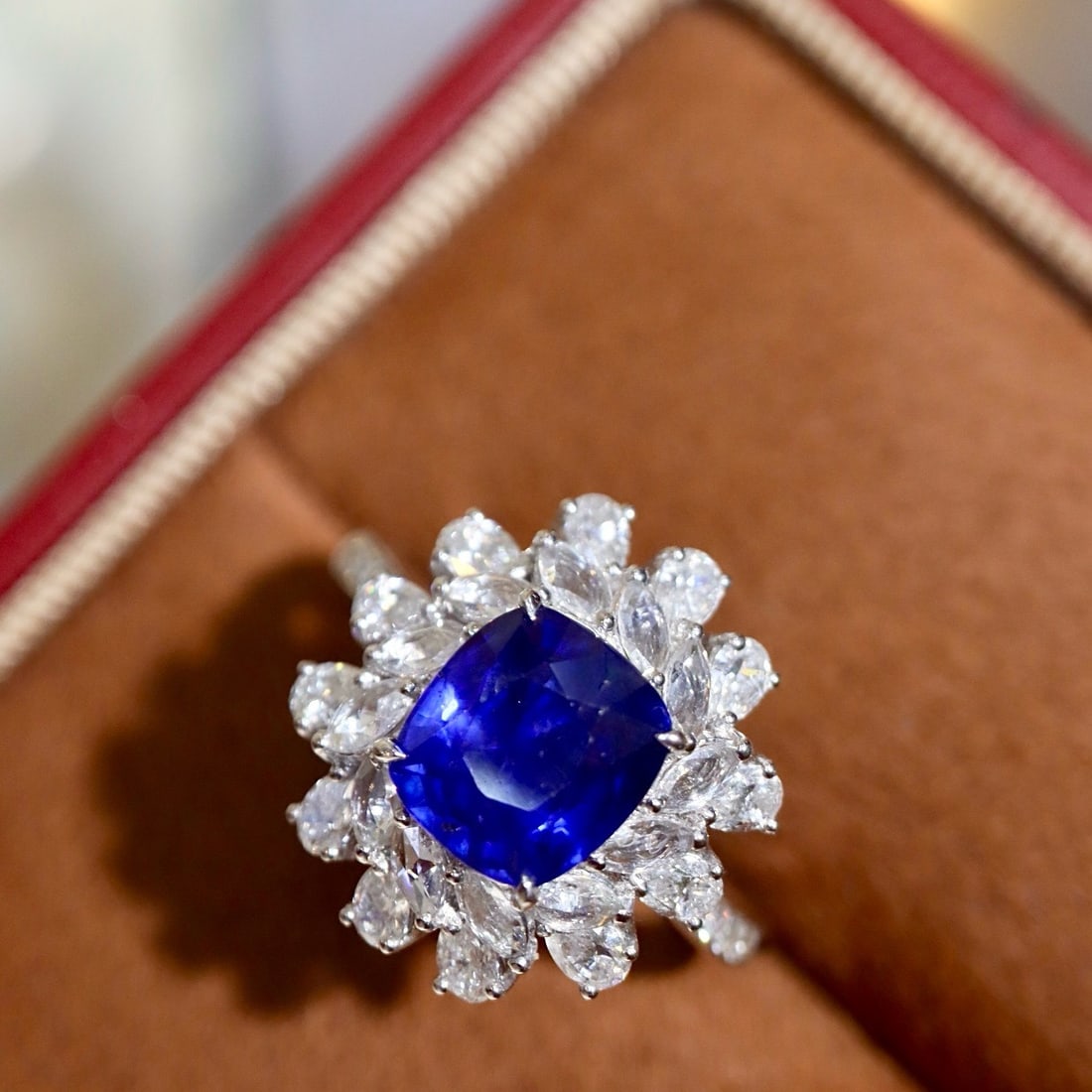 14k Gold 3.21 Ctw Natural Sapphire & Diamond Ring: Ref:231166275 // gold content:14k gold // ring size:7. 25us // // main gemstone:sapphire // shape:cushion // carat weight:2. 22ct // color:blue // treatment:natural // // adjacent gemstone 2 :