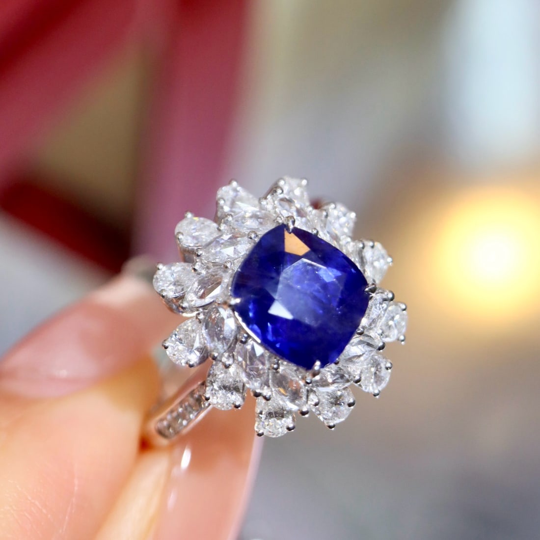 14k Gold 3.21 Ctw Natural Sapphire & Diamond Ring - 4