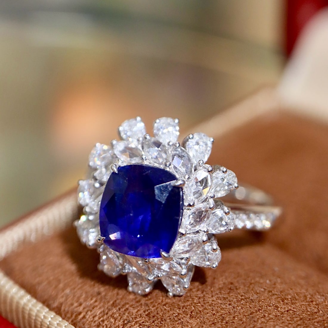 14k Gold 3.21 Ctw Natural Sapphire & Diamond Ring - 7