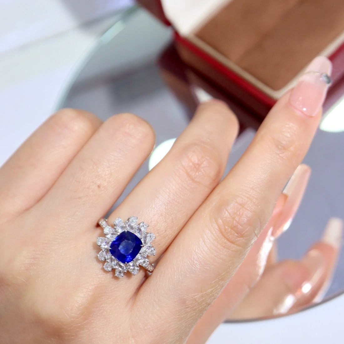 14k Gold 3.21 Ctw Natural Sapphire & Diamond Ring - 8