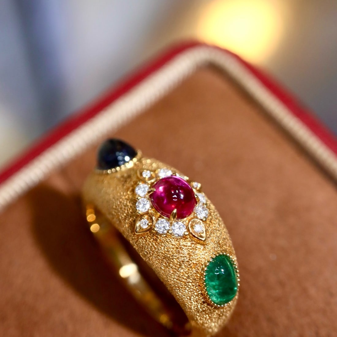 14k Gold 2.11 Ctw Natural Ruby & Sapphire & Emerald & Diamond Ring - 2