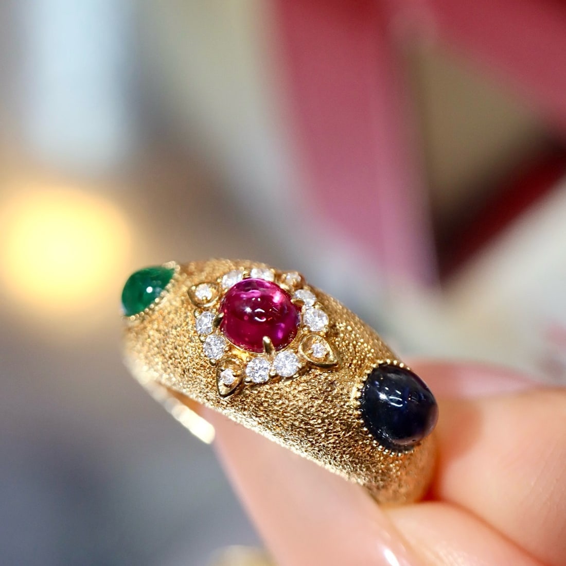14k Gold 2.11 Ctw Natural Ruby & Sapphire & Emerald & Diamond Ring - 8