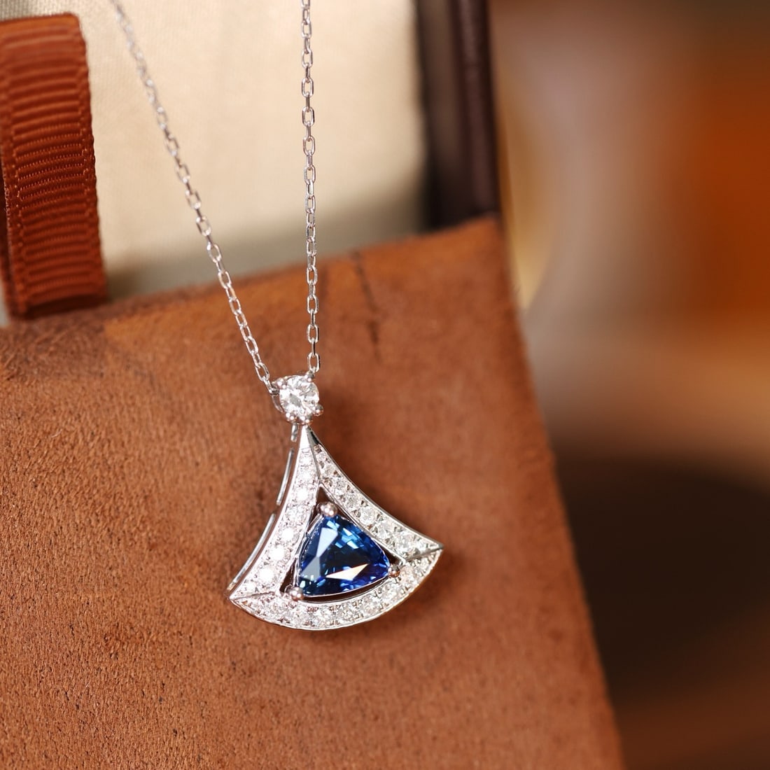 14k Gold 1.59 Ctw Natural Sapphire & Diamond Pendant( Without Chain ) - 2