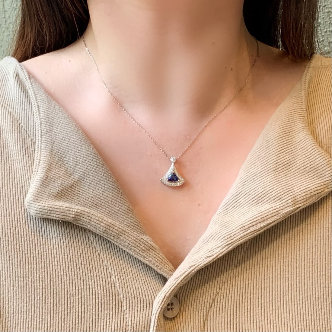 14k Gold 1.59 Ctw Natural Sapphire & Diamond Pendant( Without Chain ) - 4