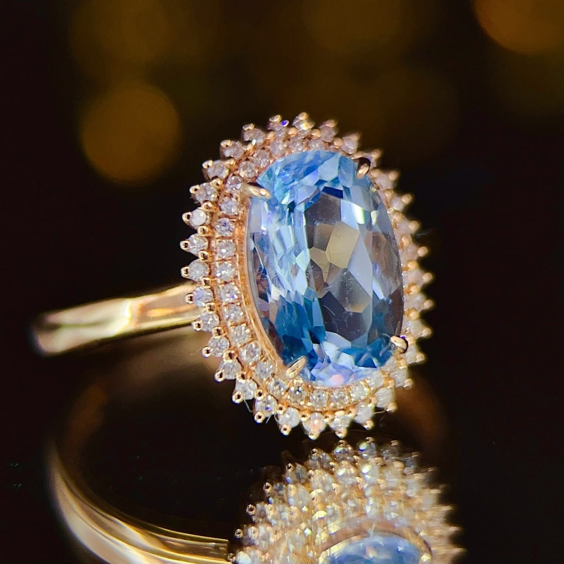 14k Gold 1.92 Ct Natural Aquamarine & Diamond Ring - 5