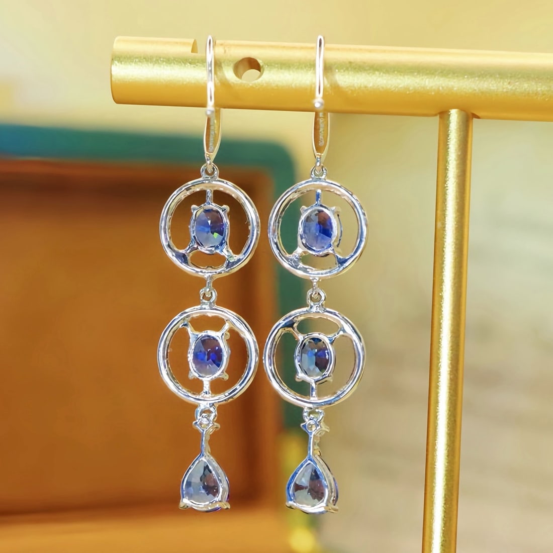 14k Gold 2.93 Ctw Natural Sapphire & Diamond Earrings - 3