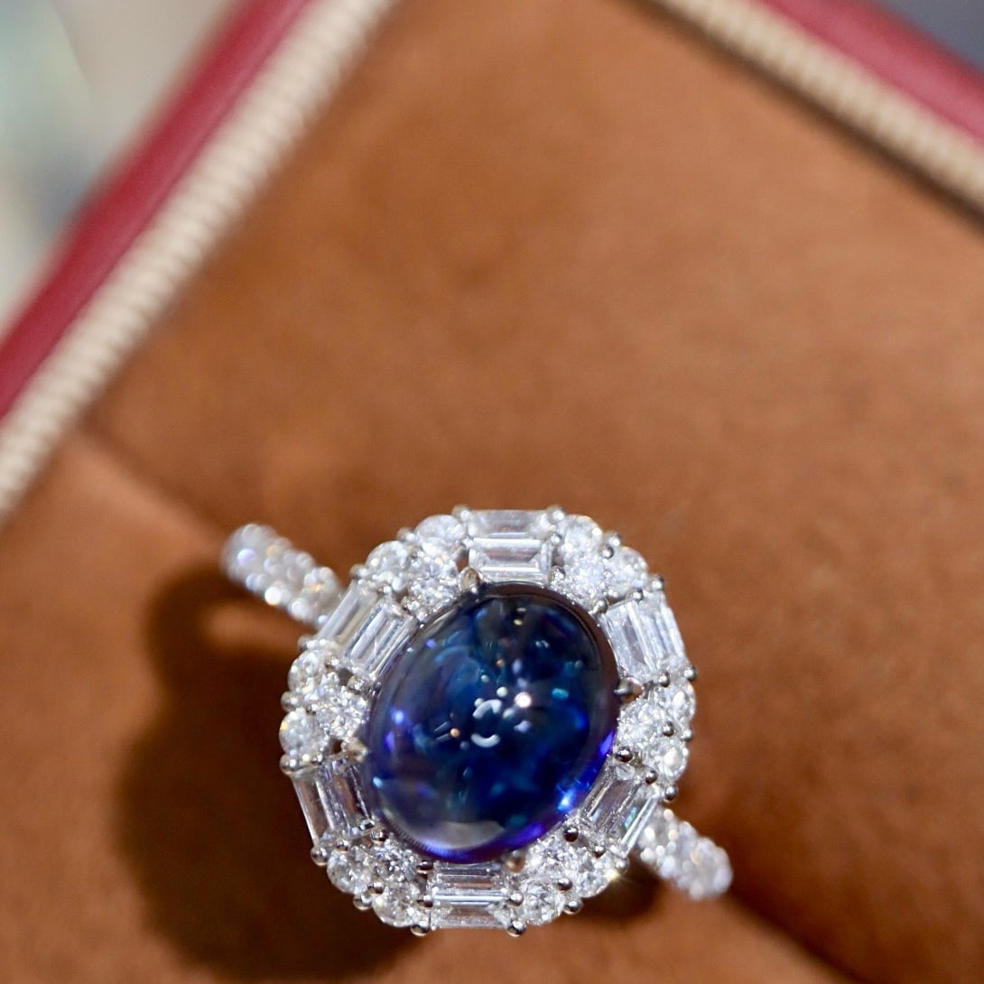 14k Gold 4.00 Ctw Natural Sapphire & Diamond Ring: Ref:231166314 // gold content:14k gold // ring size:7. 25us // // main gemstone:sapphire // shape:oval // carat weight:3. 39ct // color:blue // treatment:natural // // adjacent gemstone 2 : diamond