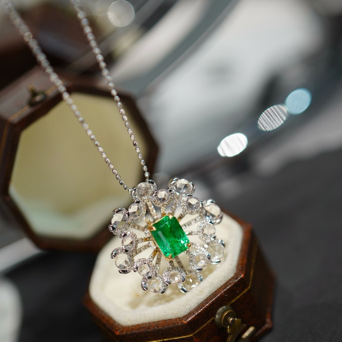 14k Gold 1.1 Ct Vivid Green Natural Emerald & Diamond & Sapphire Ring/pendant( Without Chain ) - 3