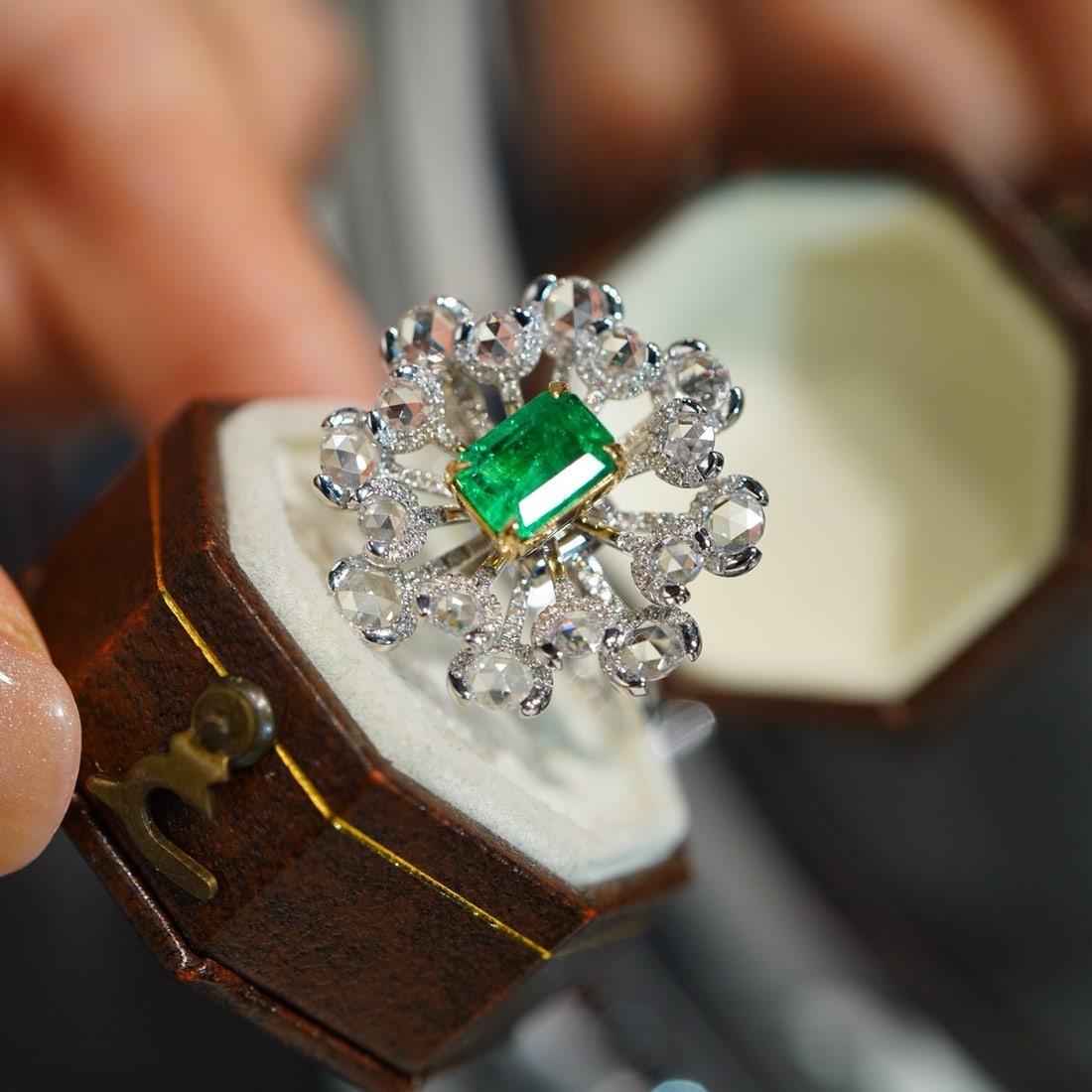 14k Gold 1.1 Ct Vivid Green Natural Emerald & Diamond & Sapphire Ring/pendant( Without Chain ) - 4