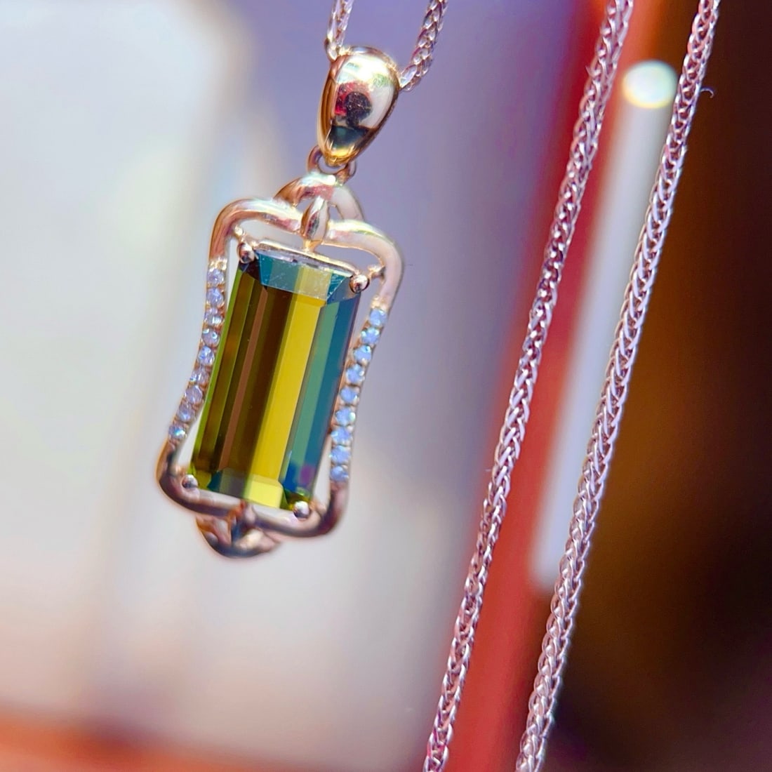 14k Gold 2.80 Ctw Natural Tourmaline & Diamond Pendant( Without Chain ) - 3