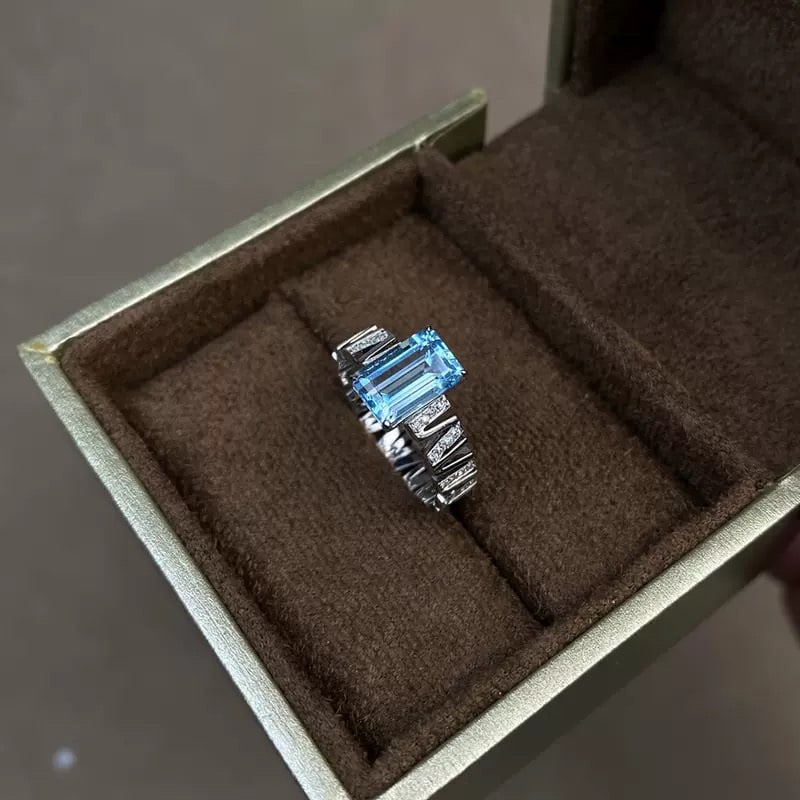 14k Gold 1.85 Ct Natural Aquamarine & Diamond Ring - 5