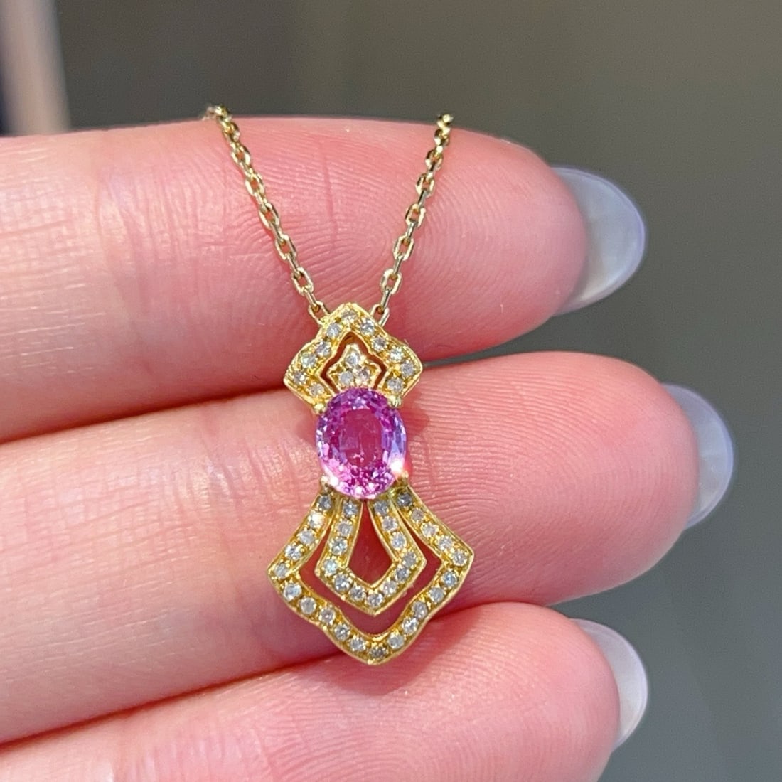14k Gold 0.84 Ctw Natural Sapphire & Diamond Pendant( Without Chain ) - 2