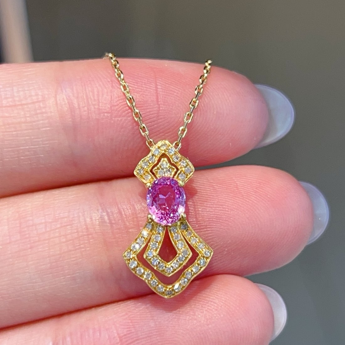 14k Gold 0.84 Ctw Natural Sapphire & Diamond Pendant( Without Chain ) - 3