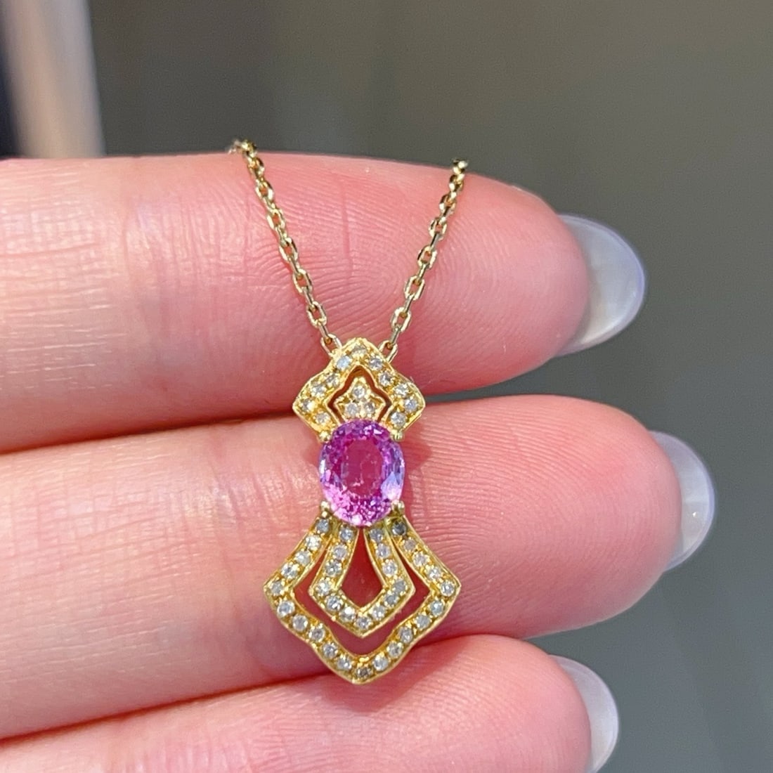14k Gold 0.84 Ctw Natural Sapphire & Diamond Pendant( Without Chain ) - 4