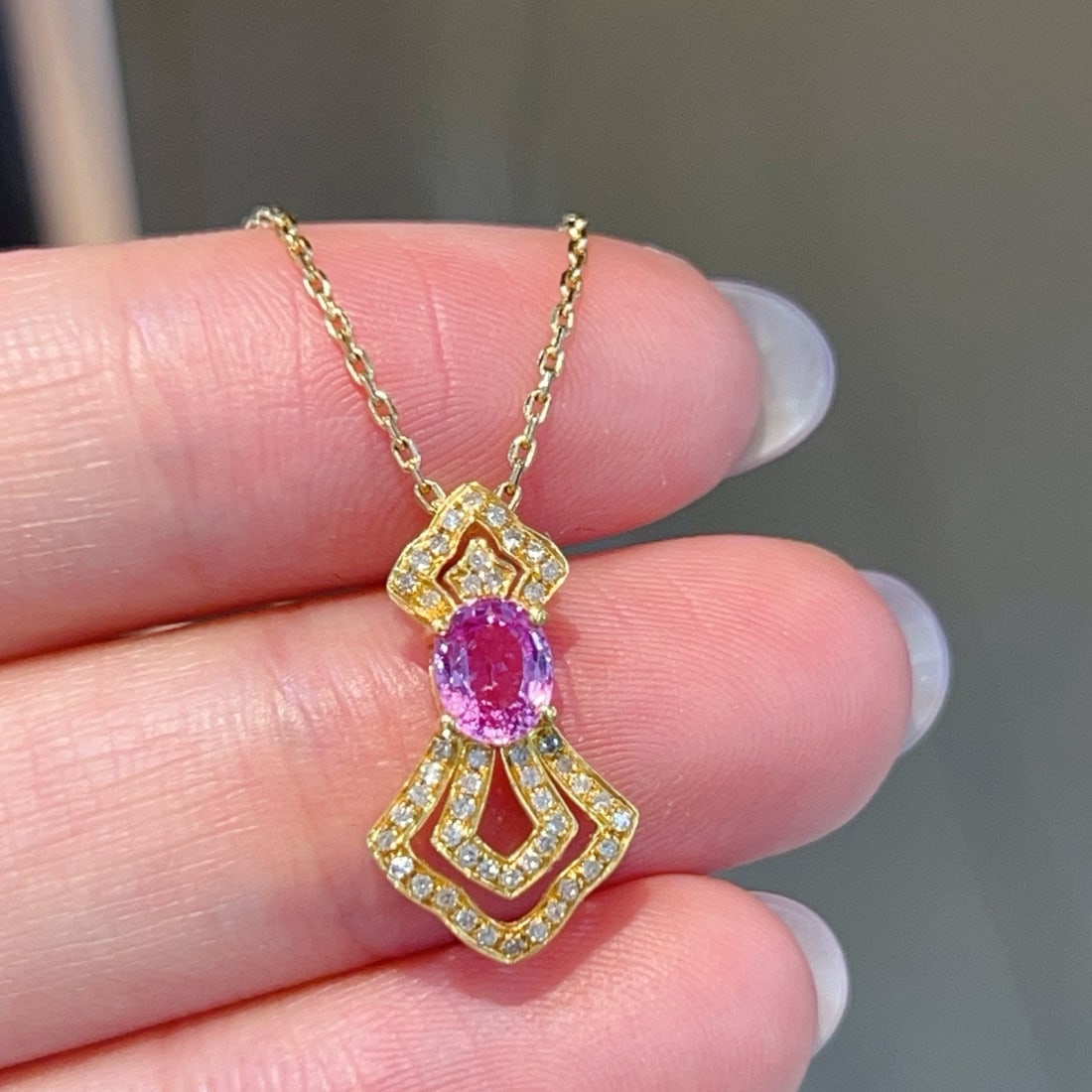 14k Gold 0.84 Ctw Natural Sapphire & Diamond Pendant( Without Chain ) - 5