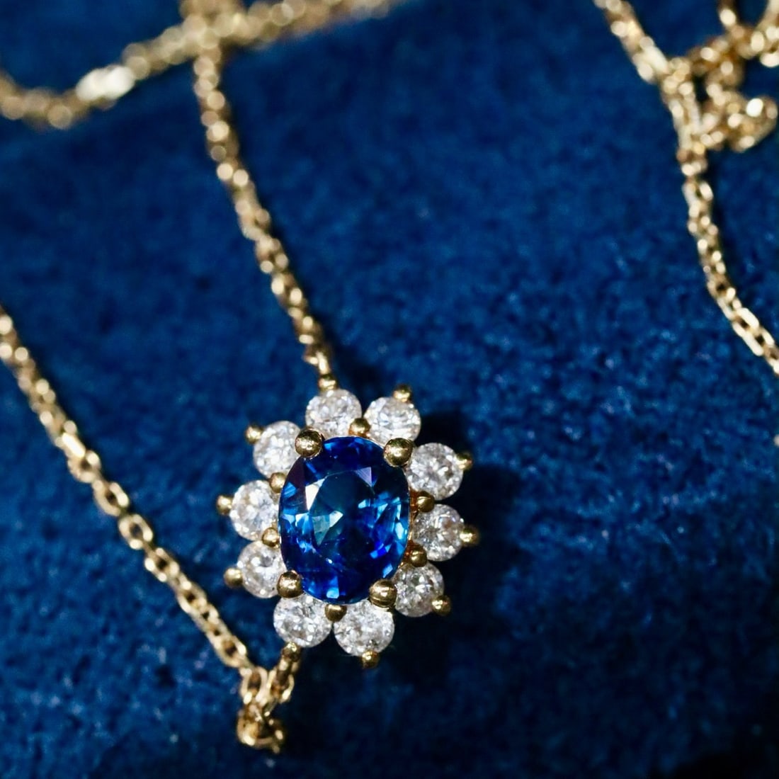 14k Gold 0.75 Ctw Natural Sapphire & Diamond Necklace - 5