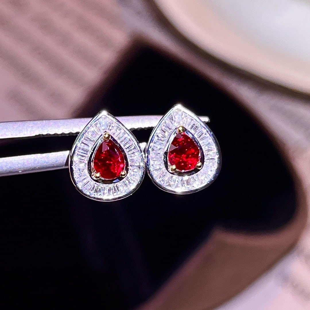 14k Gold 1.03 Ctw Natural Ruby & Diamond Earrings - 2