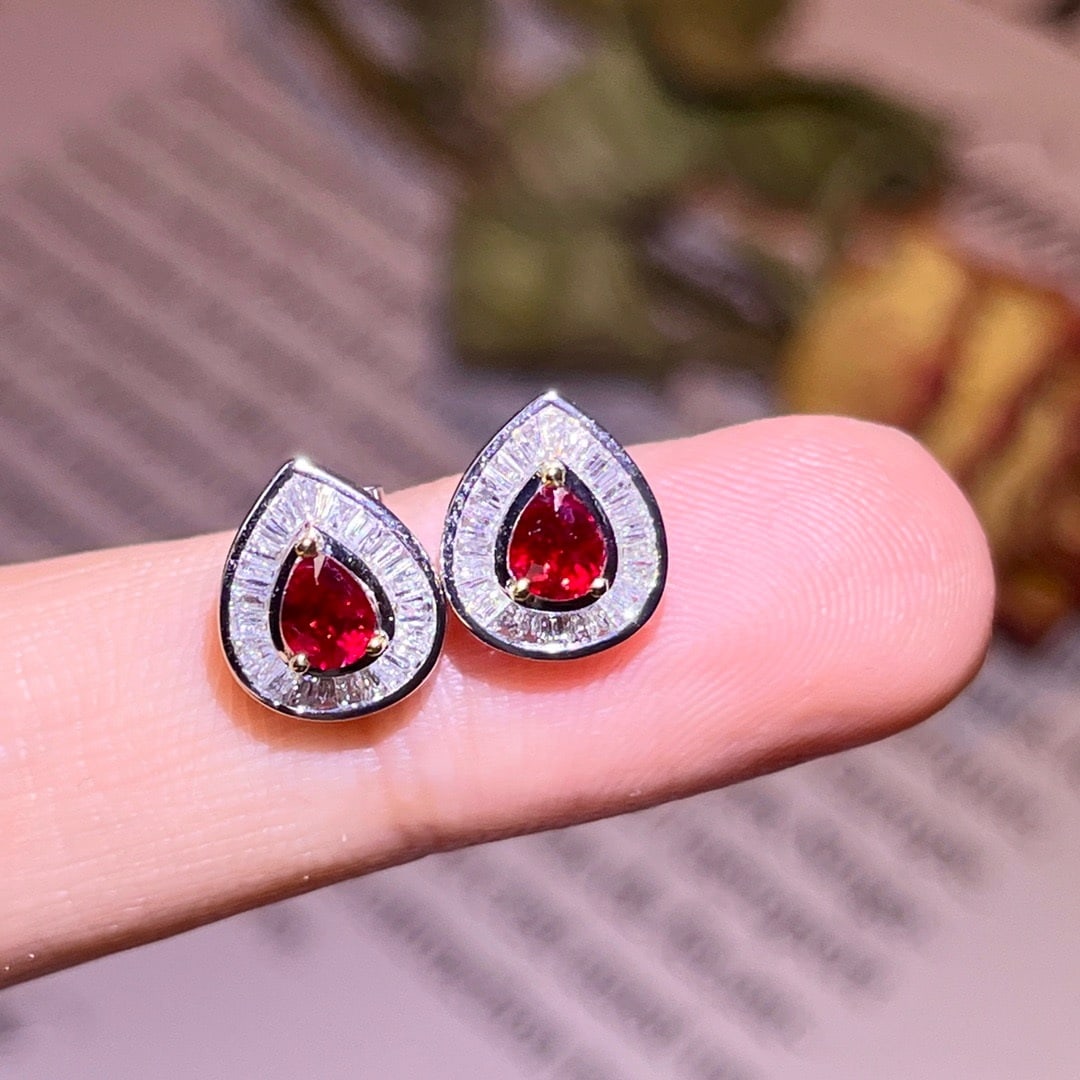 14k Gold 1.03 Ctw Natural Ruby & Diamond Earrings - 3