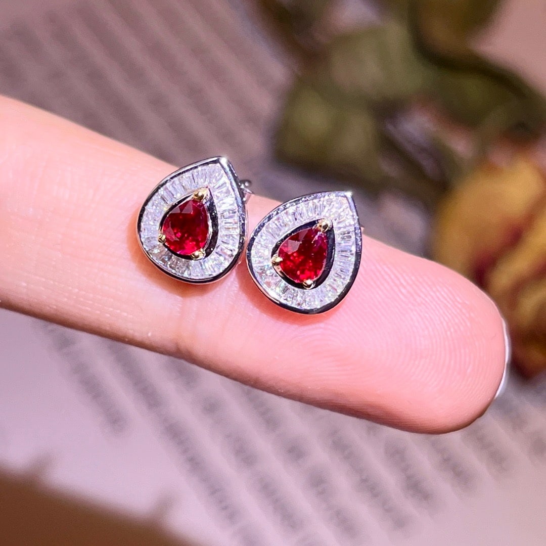 14k Gold 1.03 Ctw Natural Ruby & Diamond Earrings - 4