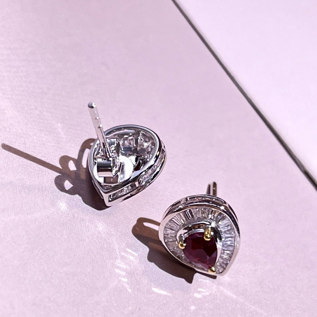 14k Gold 1.03 Ctw Natural Ruby & Diamond Earrings - 5
