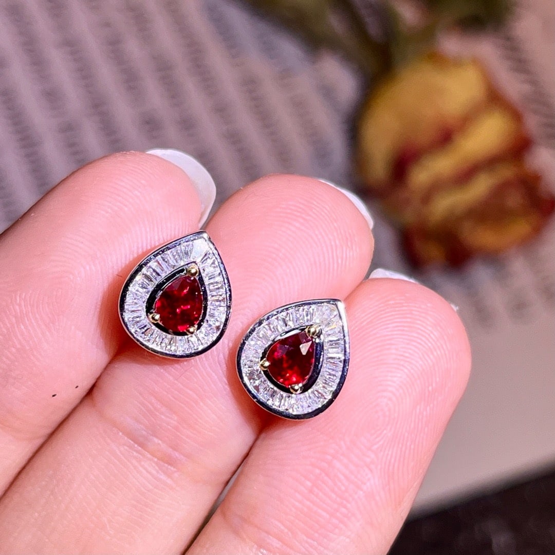 14k Gold 1.03 Ctw Natural Ruby & Diamond Earrings - 6