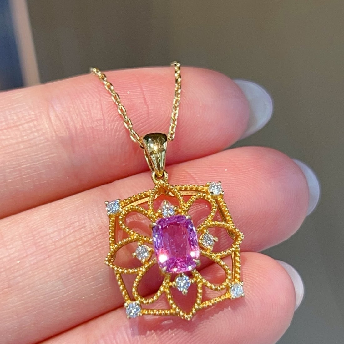 14k Gold 0.87 Ctw Natural Sapphire & Diamond Pendant( Without Chain ) - 2