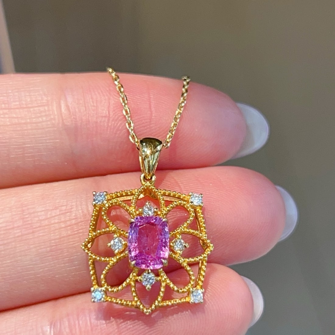 14k Gold 0.87 Ctw Natural Sapphire & Diamond Pendant( Without Chain ) - 3