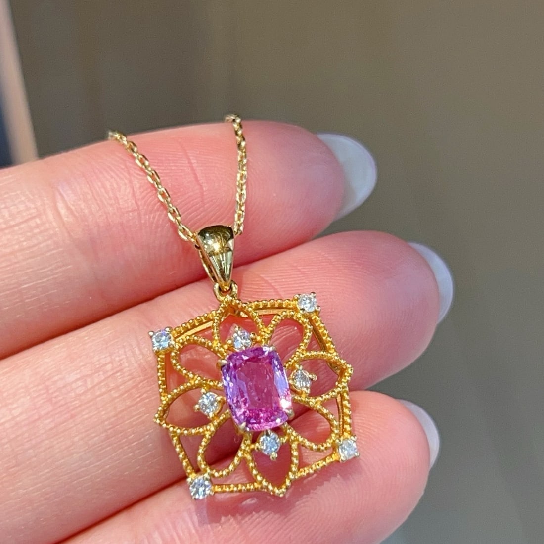 14k Gold 0.87 Ctw Natural Sapphire & Diamond Pendant( Without Chain ) - 4