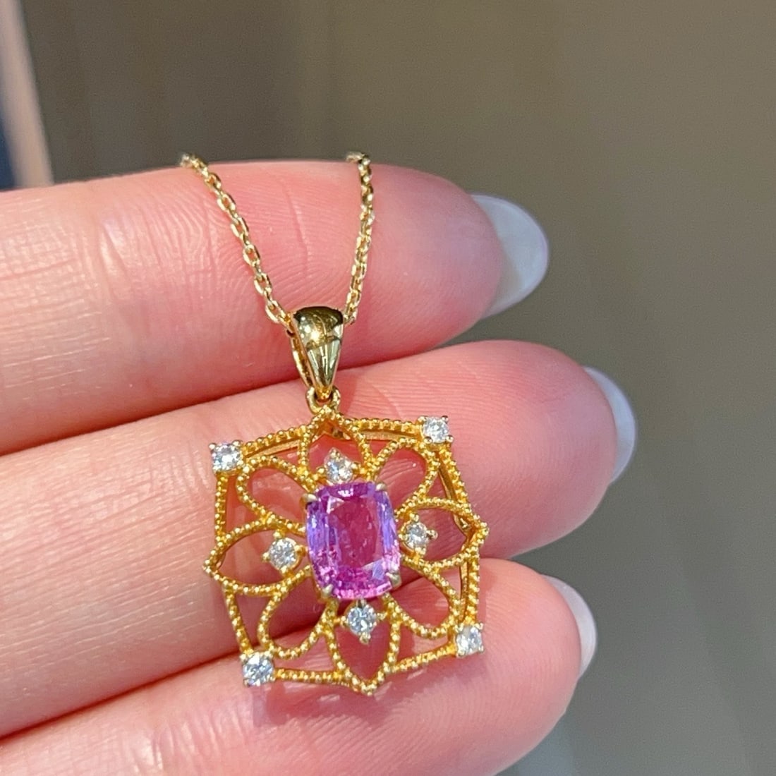 14k Gold 0.87 Ctw Natural Sapphire & Diamond Pendant( Without Chain ) - 5