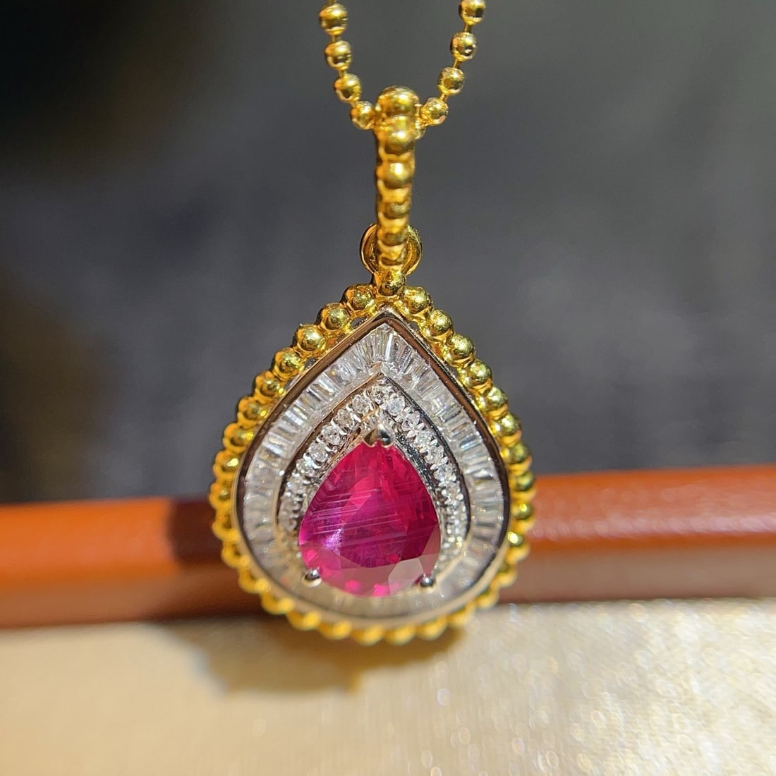 14k Gold 1.10 Ct Natural Ruby & Diamond Pendant( Without Chain ) - 2