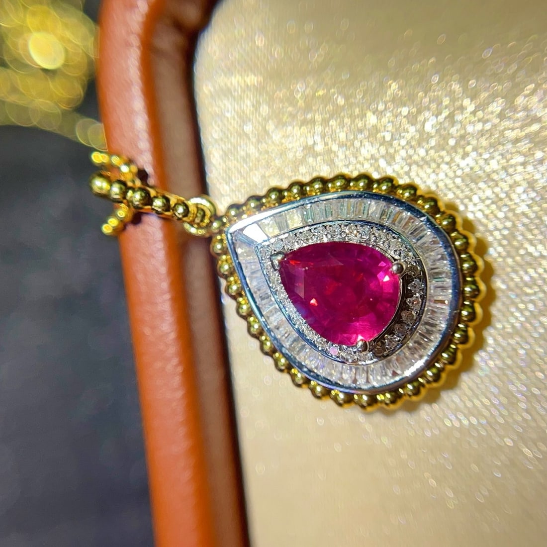 14k Gold 1.10 Ct Natural Ruby & Diamond Pendant( Without Chain ) - 3