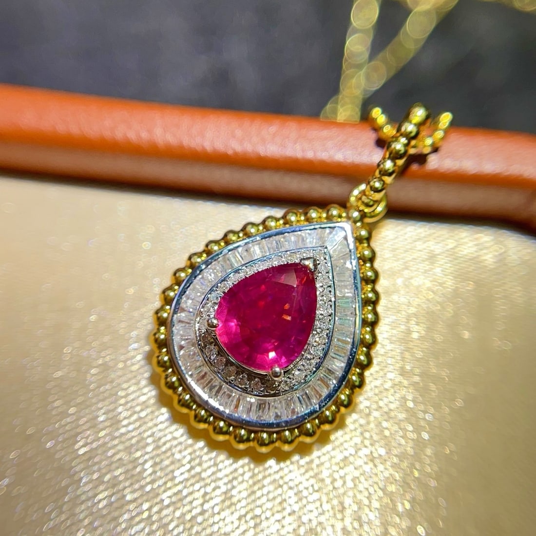 14k Gold 1.10 Ct Natural Ruby & Diamond Pendant( Without Chain ) - 4