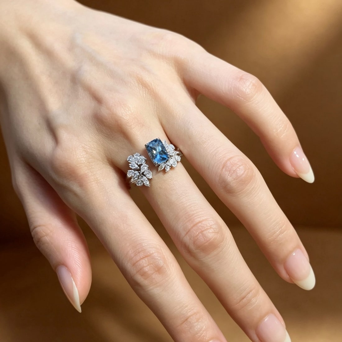 14k Gold 1.3 Ct Natural Aquamarine & Lab Grown Diamond Ring: Ref:231166350 // gold content:14k gold // ring size:7. 25us // // main gemstone:aquamarine // shape:octagonal // carat weight:1. 3ct // color:blue // treatment:natural // // adjacent gemstone 2 : lab