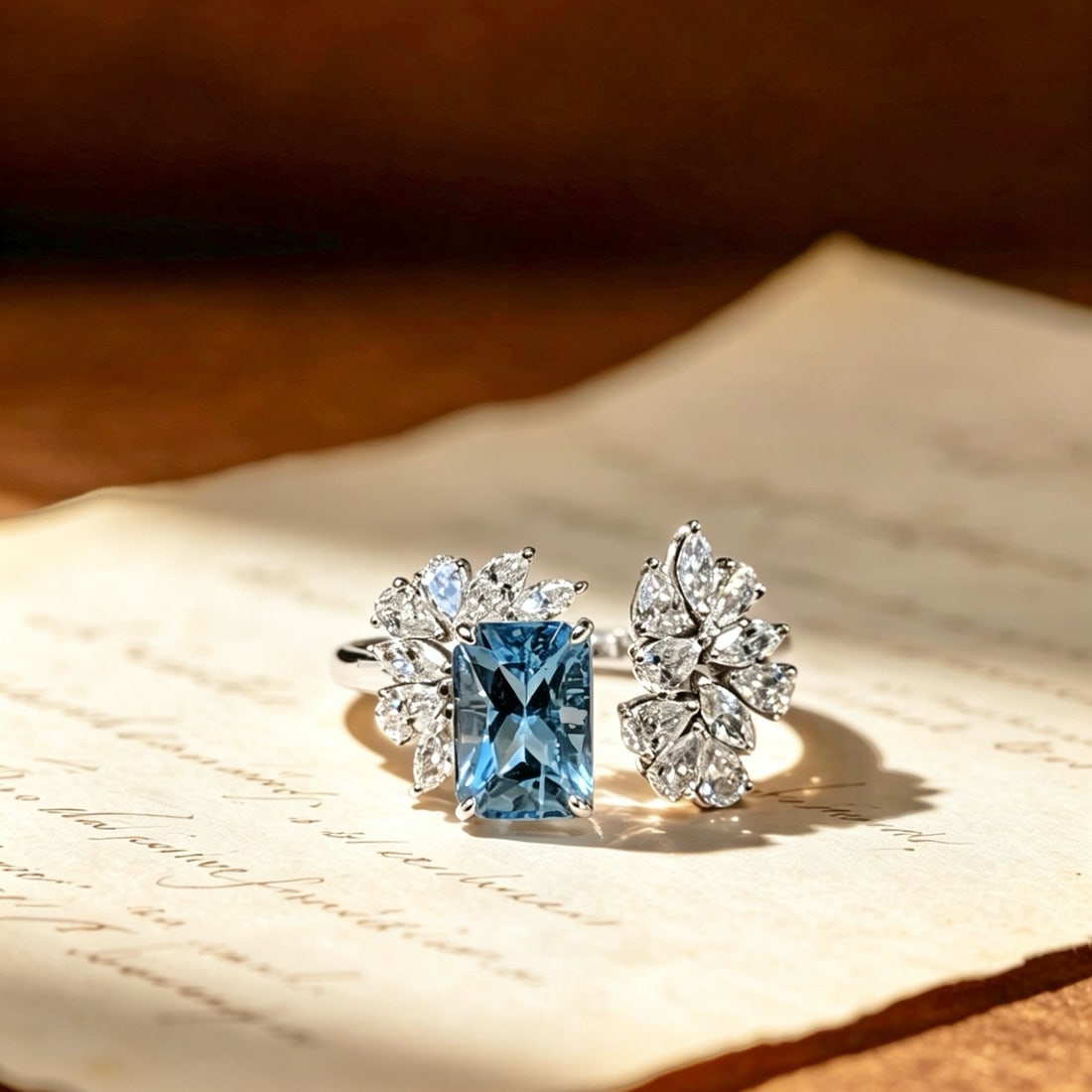 14k Gold 1.3 Ct Natural Aquamarine & Lab Grown Diamond Ring - 2