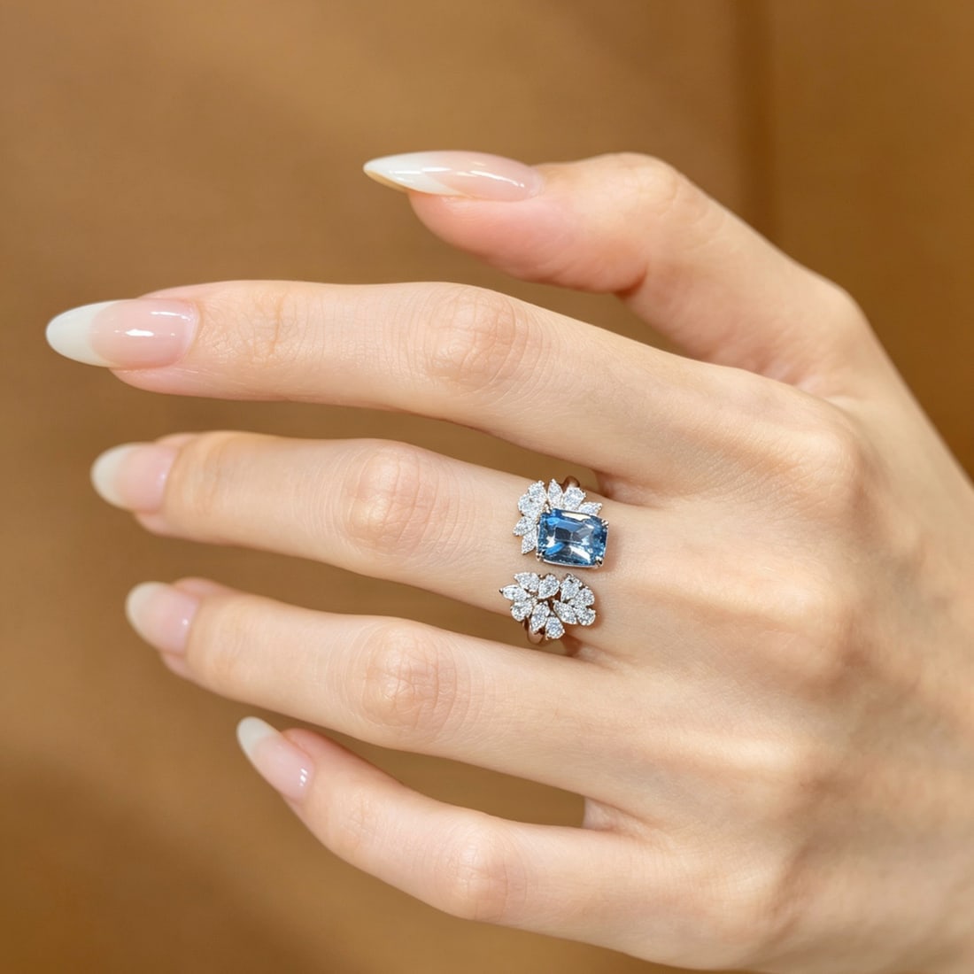 14k Gold 1.3 Ct Natural Aquamarine & Lab Grown Diamond Ring - 3