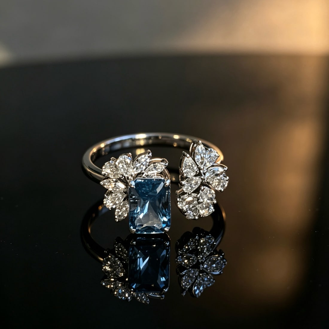 14k Gold 1.3 Ct Natural Aquamarine & Lab Grown Diamond Ring - 4