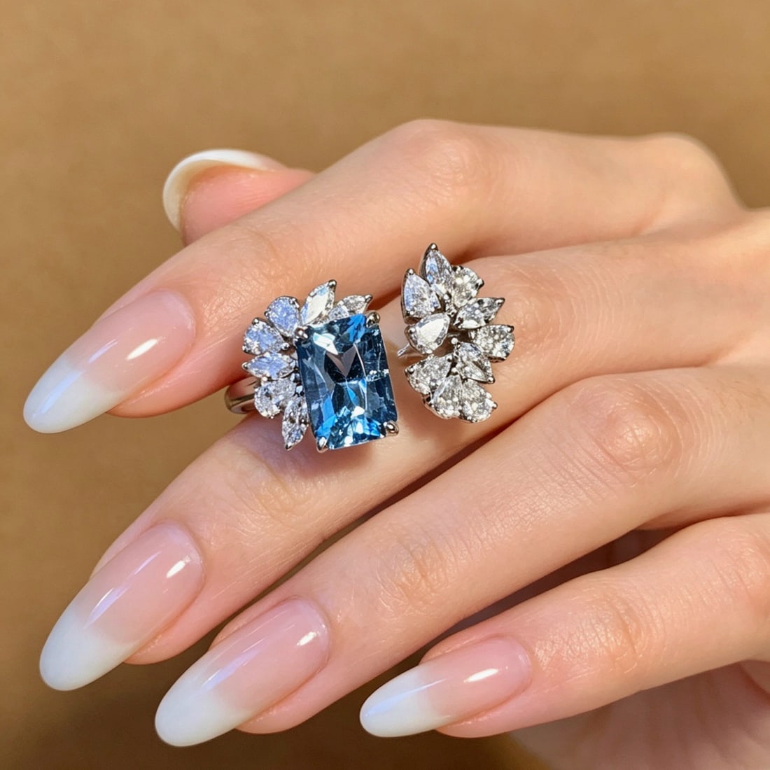 14k Gold 1.3 Ct Natural Aquamarine & Lab Grown Diamond Ring - 5