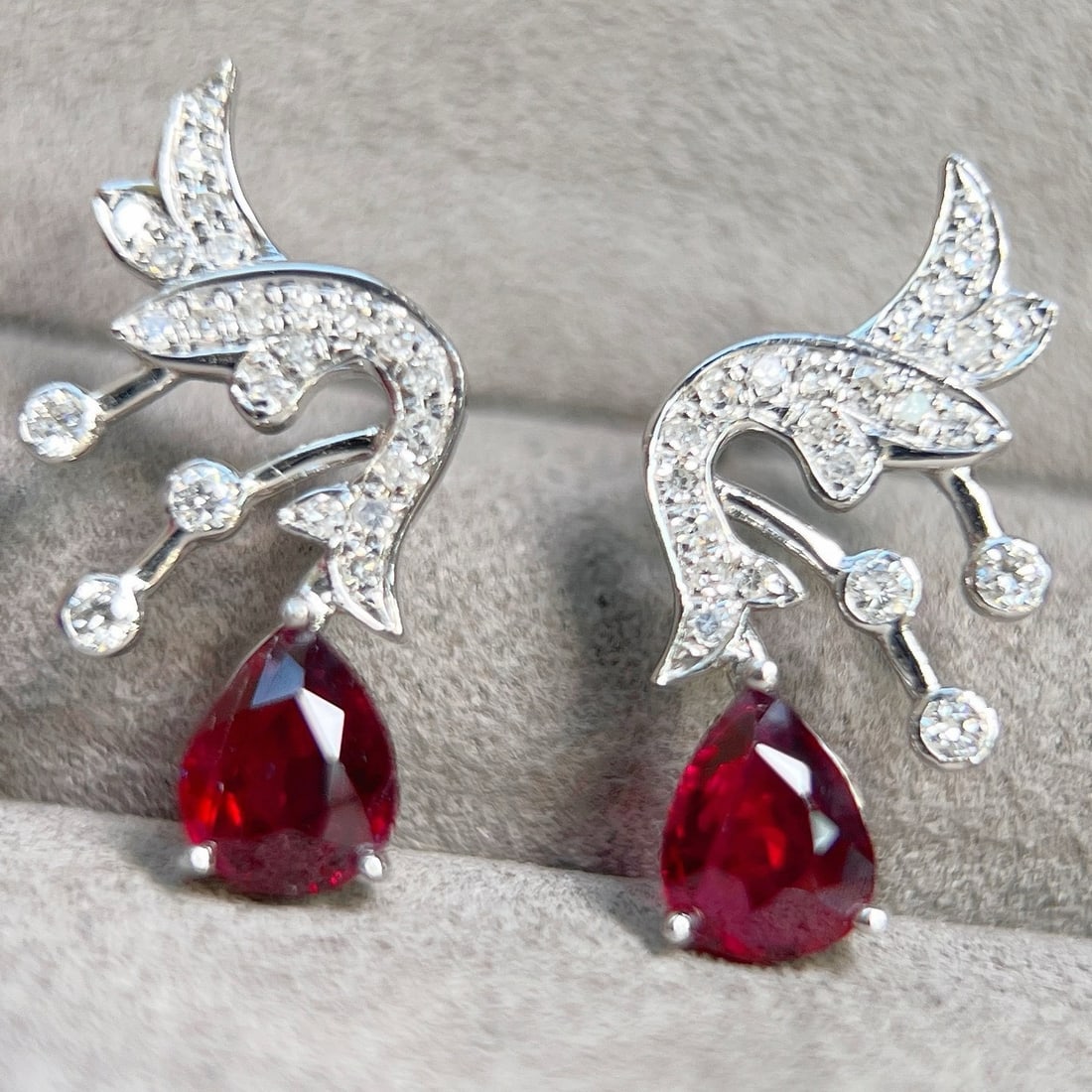 14k Gold 1.23 Ctw Natural Ruby & Diamond Earrings - 2