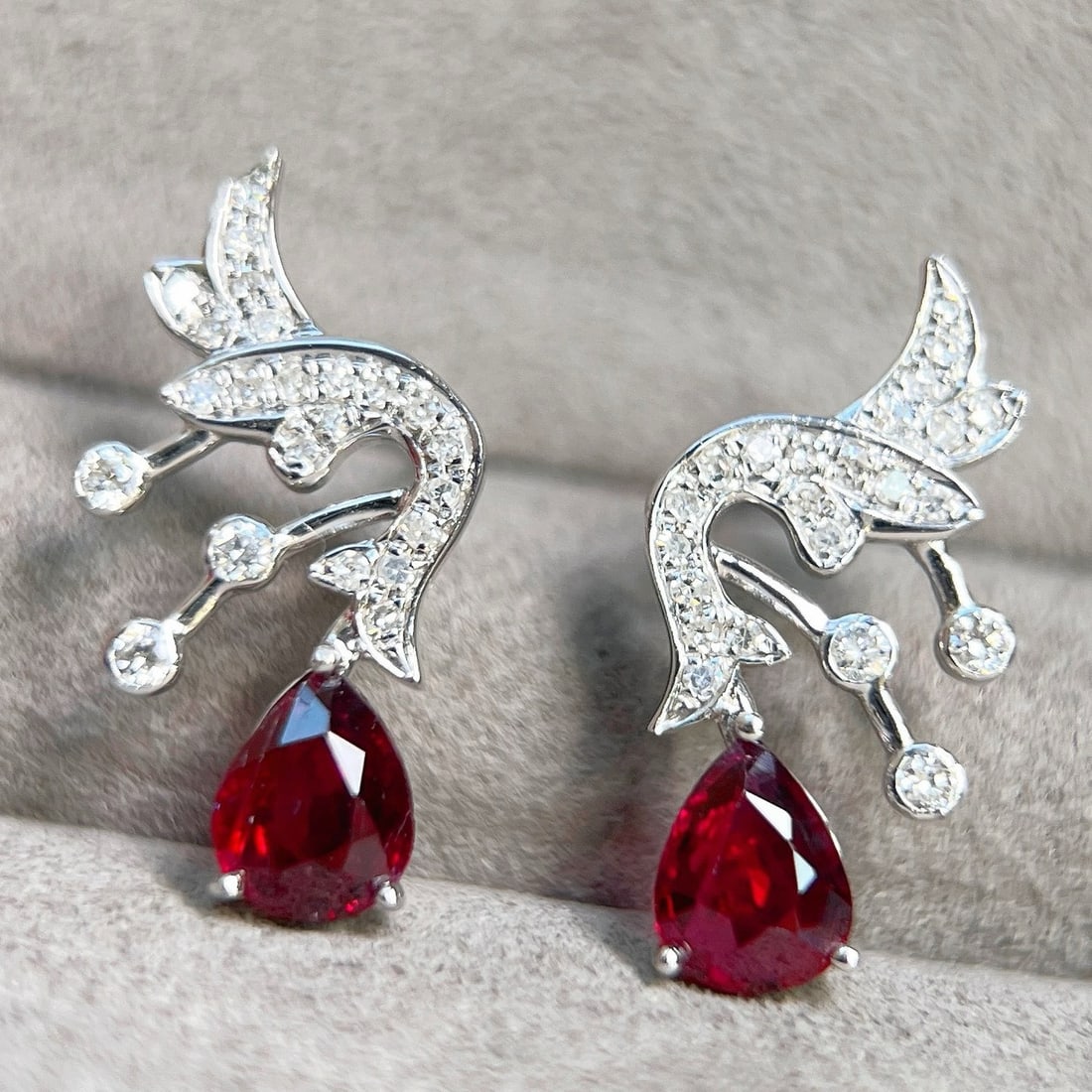 14k Gold 1.23 Ctw Natural Ruby & Diamond Earrings - 3