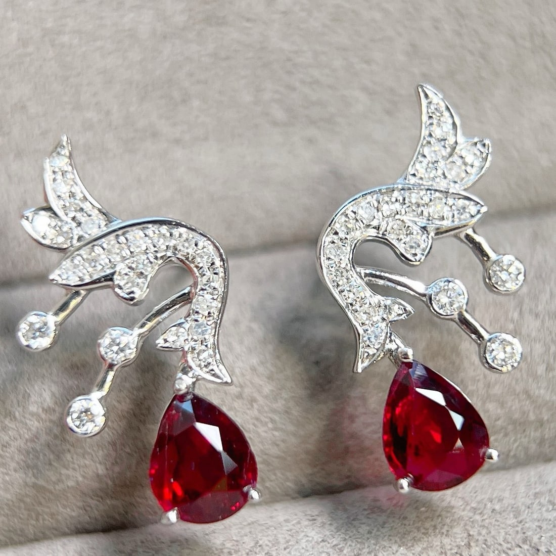 14k Gold 1.23 Ctw Natural Ruby & Diamond Earrings - 4