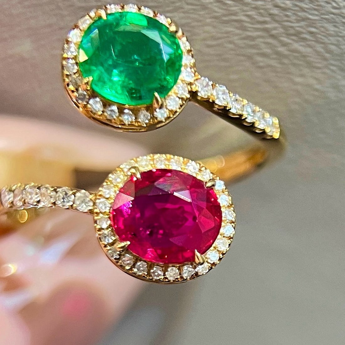 14k Gold 2.08 Ctw Natural Ruby & Emerald & Toi Et Moi Ring - 4