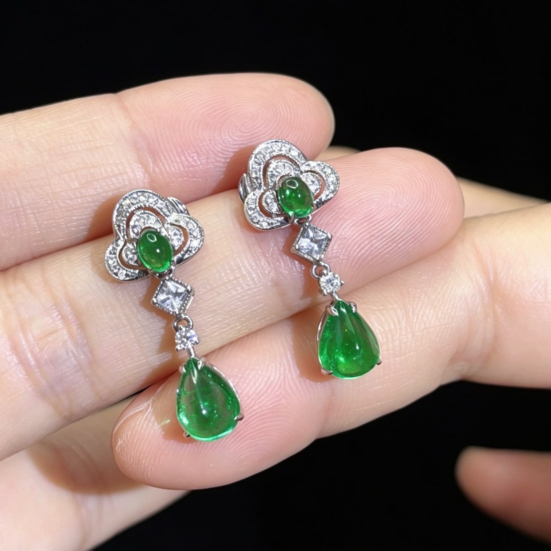 14k Gold 3.05 Ctw Natural Emerald & Diamond Earrings - 2