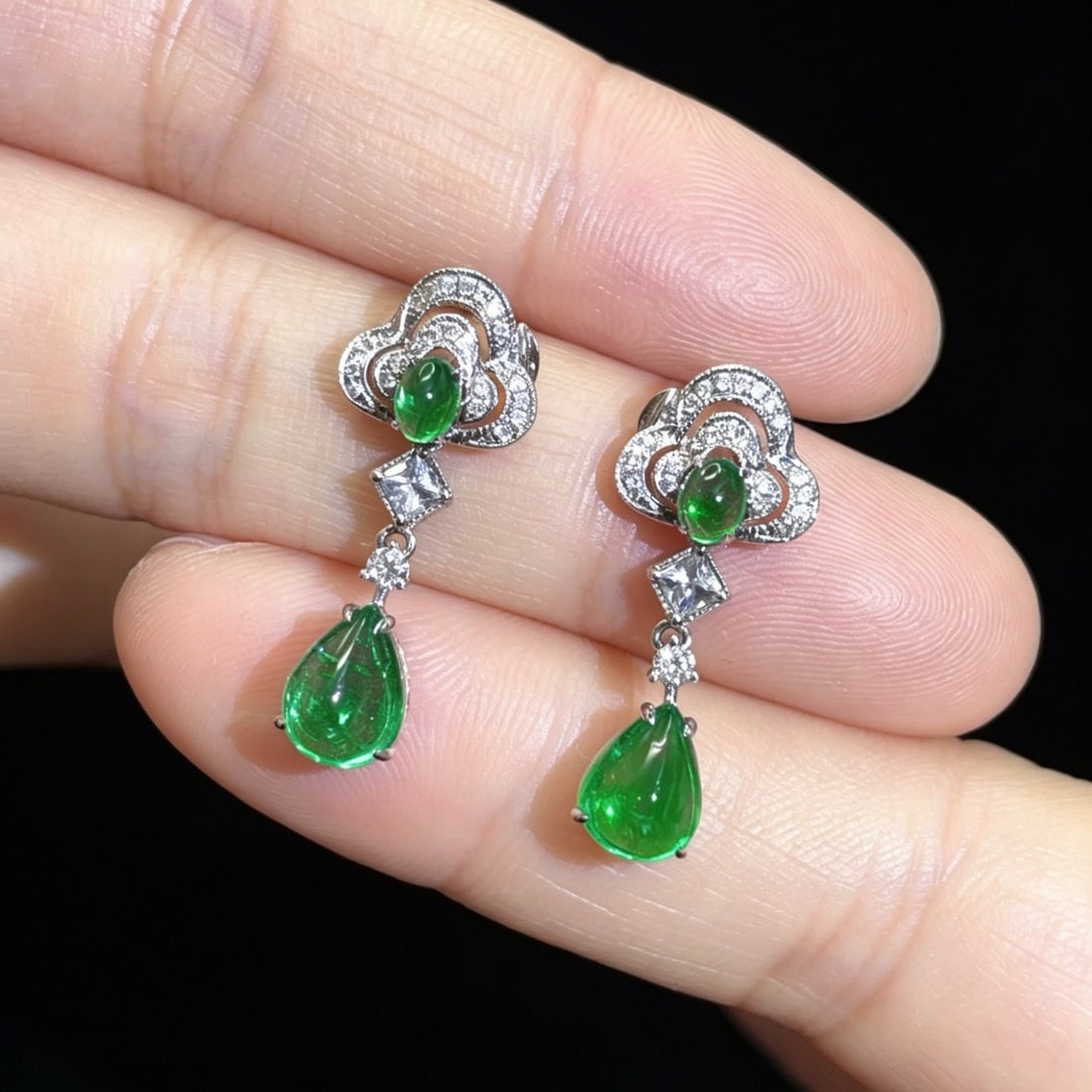 14k Gold 3.05 Ctw Natural Emerald & Diamond Earrings - 3