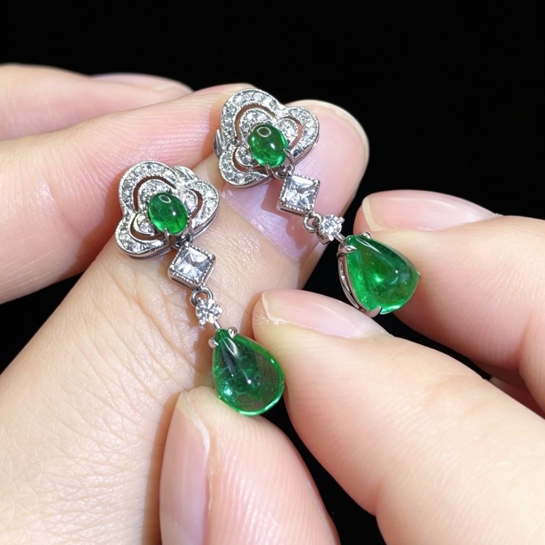 14k Gold 3.05 Ctw Natural Emerald & Diamond Earrings - 4