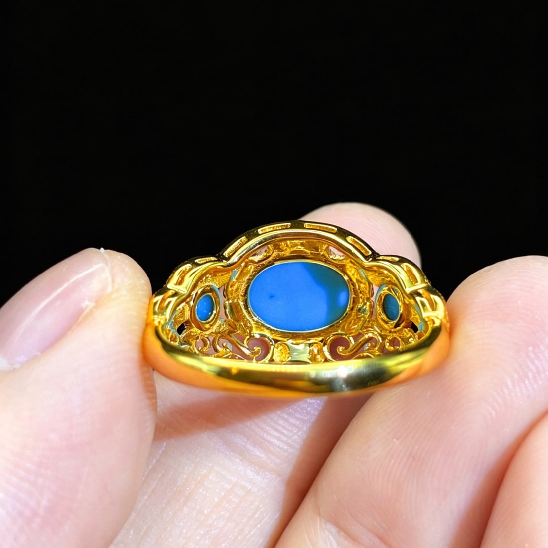 14k Gold 1.27 Ct Natural Blue Turquoise Ring - 5