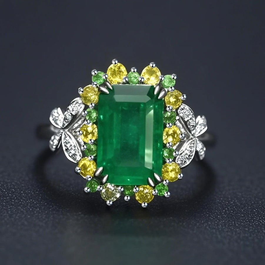 14k Gold 2.96 Ctw Natural Emerald & Sapphire Ring: Ref:231166360 // gold content:14k gold // ring size:7. 25us // // main gemstone:emerald // shape:octagonal // carat weight:2. 68ct // color:green // treatment:natural // // adjacent gemstone 2 :