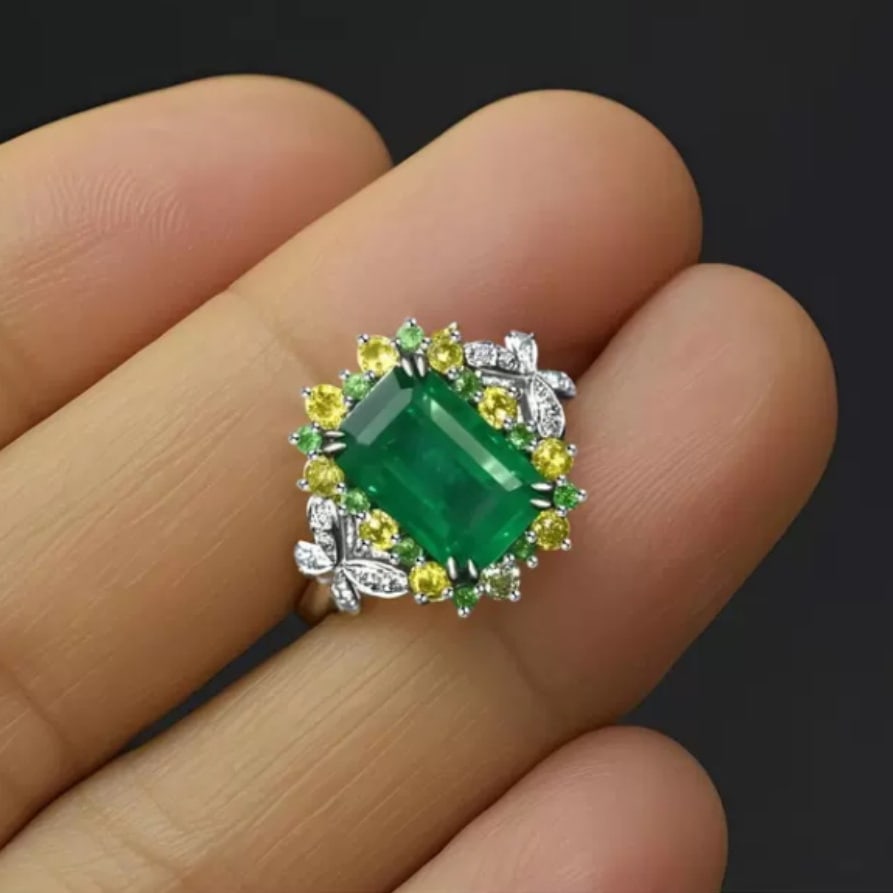 14k Gold 2.96 Ctw Natural Emerald & Sapphire Ring - 2