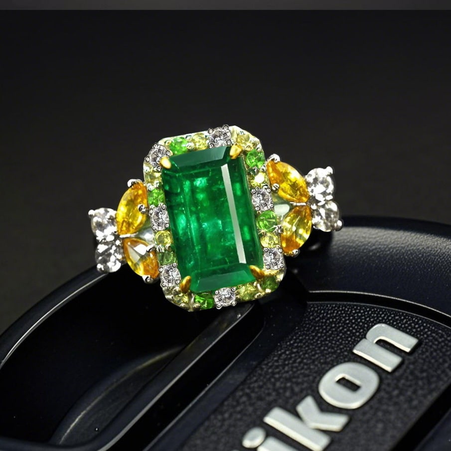 14k Gold 2.44 Ctw Natural Emerald & Sapphire Ring - 2